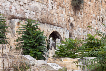 An old  abandoned Muslim cemetery outside the Temple Mount near the mortgaged gates - Gate of Repentance or Gate of Mercy in the old city of Jerusalem in Israel