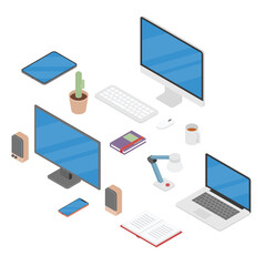 Workspace scene and office stuff in isometric 3D style