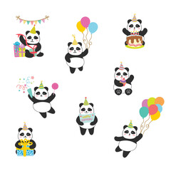 Hand drawn panda birthday witch cute drawing style © vintagio