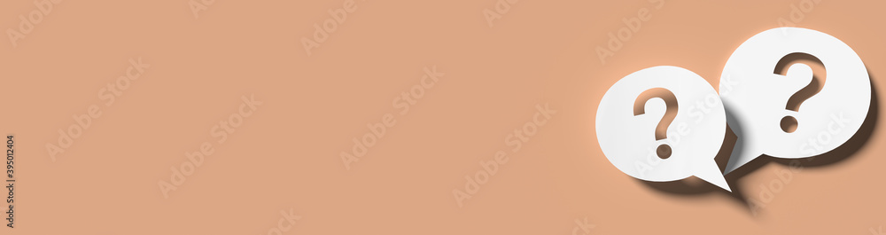 Aufkleber question mark in front of a red color wall background. business support concept - 3d rendering.