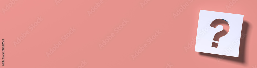 Poster question mark in front of a red color wall background. business support concept - 3d rendering.
