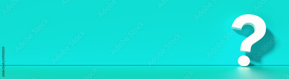 Poster question mark in front of a red color wall background. business support concept - 3d rendering.