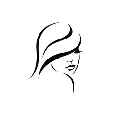 Hairstyle salon and beauty studio illustration.Short, wavy hair woman with elegant makeup.Cosmetics and spa icon isolated on light background.Young lady.Beautiful model face.Luxury,glamour style.