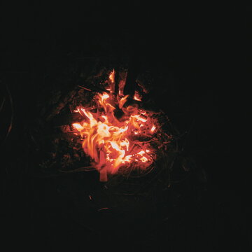 Photo of fire in a pile of wood seen from above. Processed with VSCO with c1 preset