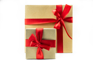 Gift boxes with red ribbon. Isolated on a white background