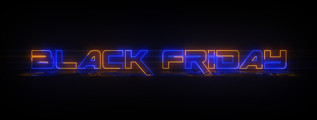 Beautiful Futuristic Black Friday Lettering Horizontal Light Banner With Reflections Against Black Background