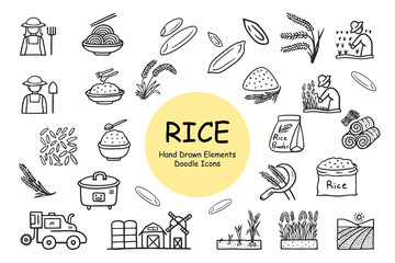 Rice icon set - hand drawn doodle icons.