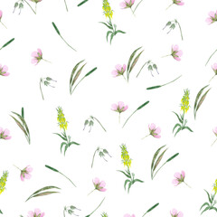 seamless pattern with pink flowers
