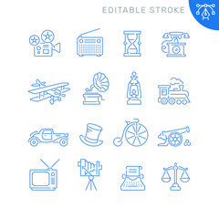 Retro related icons. Editable stroke. Thin vector icon set