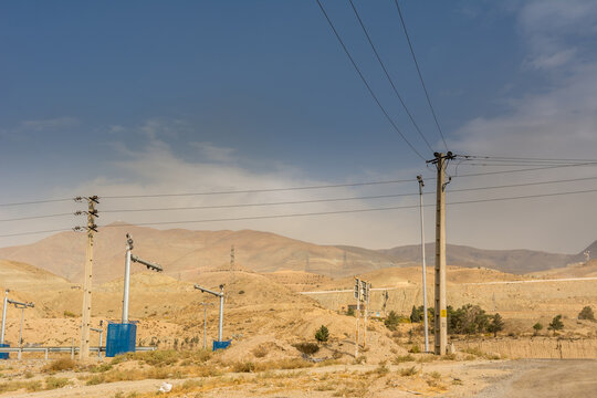 Electricity Lines Outside Of The Tehran City, Iran.