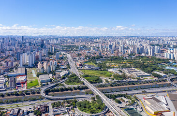 route from Marginal Tiete to the neighborhood of Tatuape, Sao Paulo, Brazil, seen from above