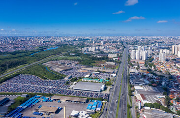 Presidente Dutra Highway. Surroundings of the city of Guarulhos Estrada that connects the city of São Paulo to Rio de Janeiro, Brazil, seen from above