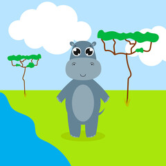 Happy hippo. Vector cartoon illustration. Isolated. Cute character.