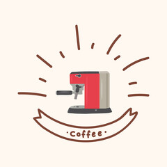 Coffee machine poster in the Doodle circle. Drawn in a flat style for a coffee shop or restaurant. Poster Menu for hot drinks. For making Americano, Latte, Cappuccino, RAF, Espresso. Clipart coffee