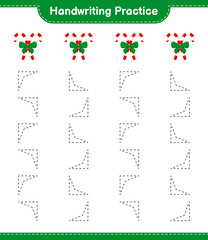 Handwriting practice. Tracing lines of Candy Canes with Ribbon. Educational children game, printable worksheet, vector illustration