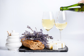 Wine, cheese and honey. Free space for text