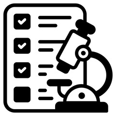 
Microscope with paper, lab report icon in solid vector 
