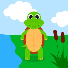 Happy turtle. Vector cartoon illustration. Isolated. Cute character.