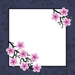 Decorative frame with flowers.
Colorful Floral Border. Вranch of a blossoming tree. Vector illustration.