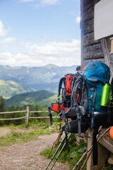 hiking backpacks on the top of the mountains