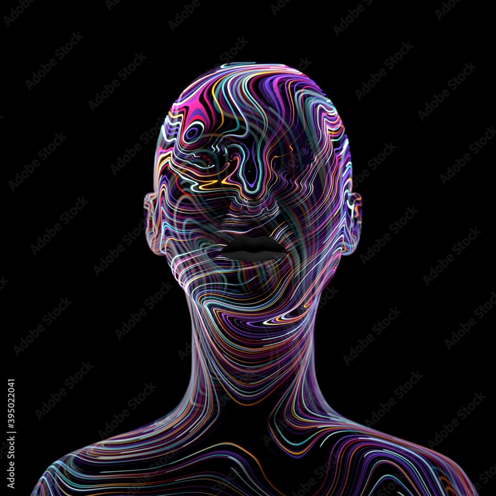 Poster futuristic rendering of a human face. concept of artificial intelligence. 3d render.