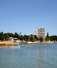 blue sea and the blue sky and beautiful beach