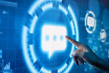 Concept of communication in messengers on a futuristic digital display