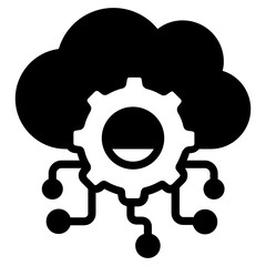 
Gear with network nodes and cloud, cloud technology icon
