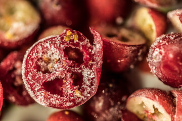 Inside of frozen cranberries