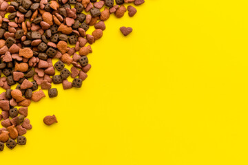 Pet food and cat treats, overhead view