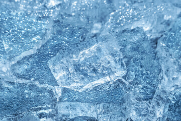 Cracked ice. Frozen water, sea. Frosty winter texture.