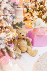 New Year Teddy Bear Gift under the Christmas tree