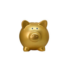 Gold pig doll piggy bank on white backgrounds with Clipping Path.