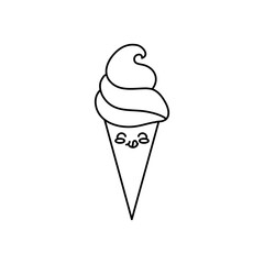 kawaii ice cream icon, line style