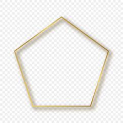 Gold glowing pentagon shape frame with shadow
