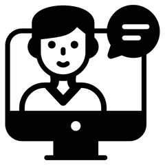 
Person inside computer with speech bubble, video conference 
