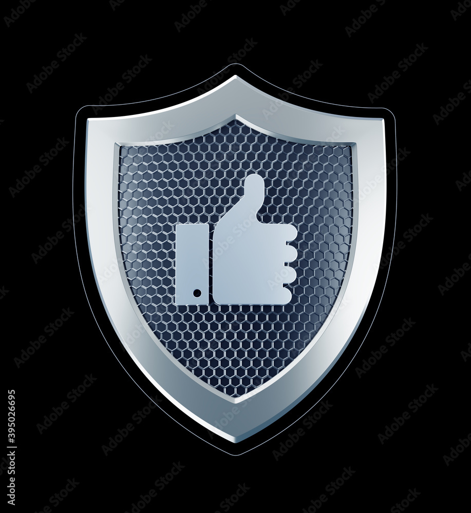 Poster favorite safety shielding. an emblem of a security shield with the «favorite gesture» pictogram in c