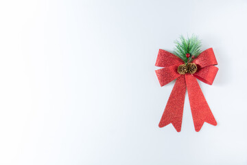 Luxury red ribbon on white background. - Christmas gift concept.