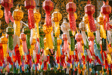 Wat Phrathat Haripunchai Woramahawihan during Loy Khratong lantern festival in Lamphun, Chiang Mai, Thailand