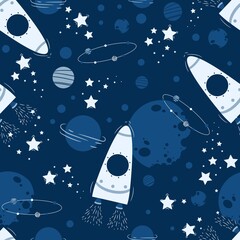 Space seamless pattern. Planets, rockets and stars © Iryna Danyliuk