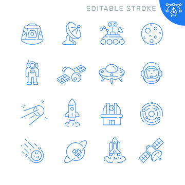 Space and astronomy related icons. Editable stroke. Thin vector icon set