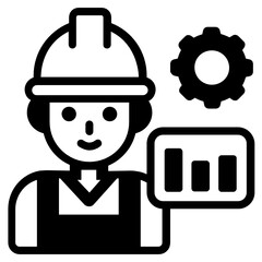 
Avatar with cog wheel depicting concept of production automation icon

