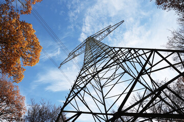 Transmission line on background of blue sky