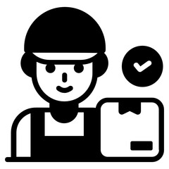 
Delivery boy with parcel showing logistics worker icon
