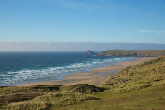 Perran Sands Perranporth Cornwall with sand dunes