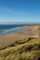Perran Sands beach Perranporth Cornwall with sand dunes
