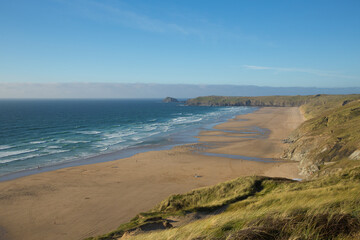 Perran Sands beach Perranporth Cornwall with sand dunes