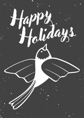 vector decorative christmas greetings card template with cute bird,. christmas festive texture greetings card background with chalkboard effect. winter holiday background.