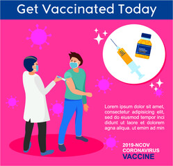 Get Vaccinated Today. Corona Virus, Covid-19 vaccination awareness concept. Flat style illustration.