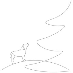 Christmas tree and dog drawing. Vector illustration